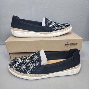Clarks Elaina Harbor Black Floral Embroidered Slip On Espadrille Womens 9 M